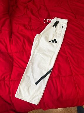 adidas White Jogger Sweatpants with Black Accents